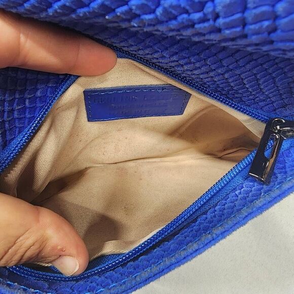 Women's Leather Gunmetal Chain Bag - Cobalt Python - Picture 4 of 9